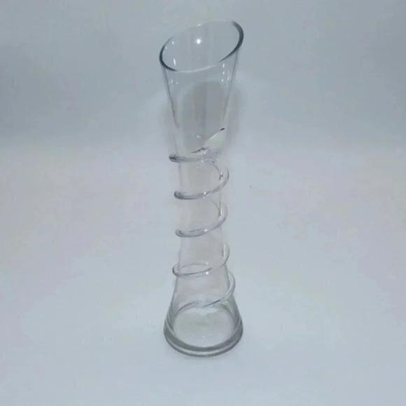 MCM Contemporary Clear Glass Vase With Single Glass Swirl 9 3/4" Height - Picture 1 of 3
